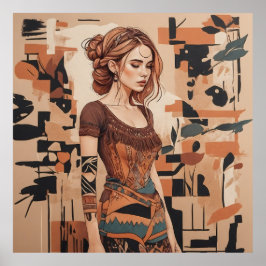 Póster Ilustracion femenino bohemio
