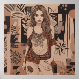 Póster Ilustracion femenino bohemio