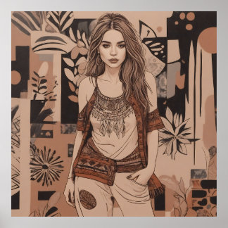 Póster Ilustracion femenino bohemio