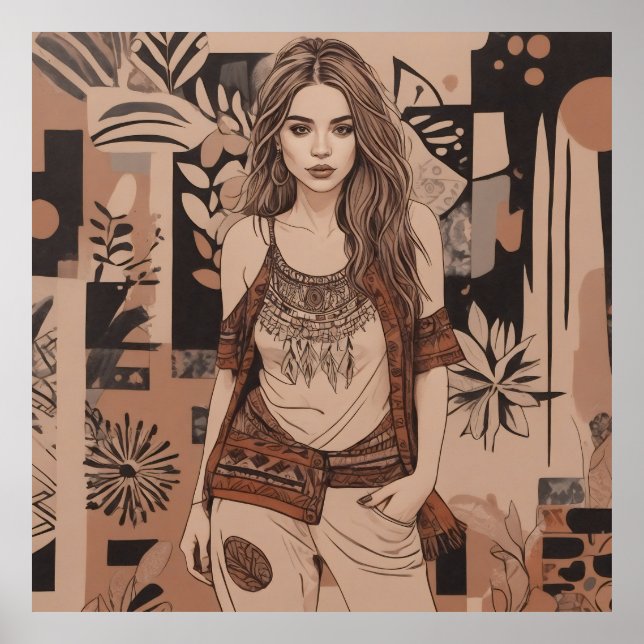 Póster Ilustracion femenino bohemio (Frente)