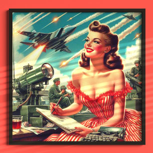 Póster ilustracion femenino de cosecha de los años 50