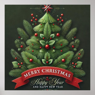 Póster Ilustración festiva del árbol de Navidad