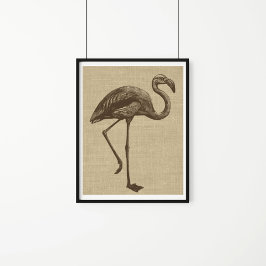 Póster Ilustracion Flamingo Vintage en Burlap