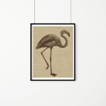 Ilustracion Flamingo Vintage en Burlap