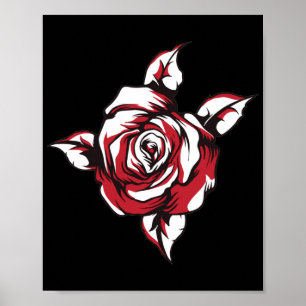 Póster Ilustración floral de rosa roja sobre fondo negro
