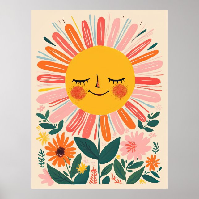 Póster Ilustración floral linda de girasoles boho (Frente)