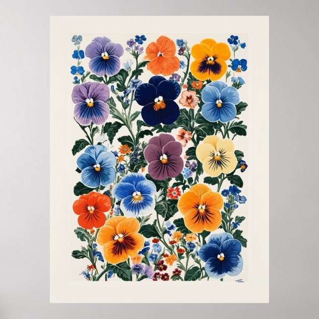 Póster Ilustracion Floral Vibrante Pansy (Frente)
