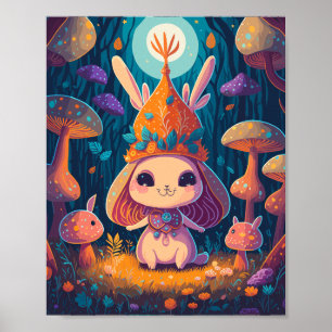 Póster Ilustracion Forestal Bunny Queen Fantasy