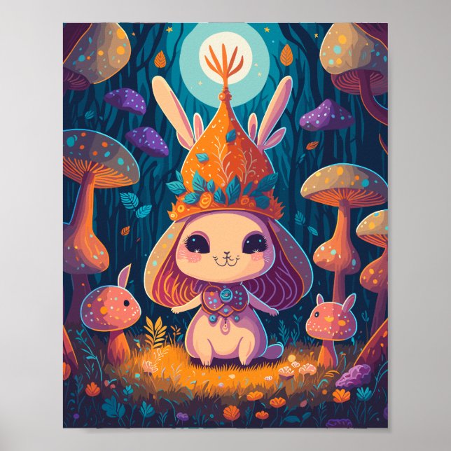 Póster Ilustracion Forestal Bunny Queen Fantasy (Frente)