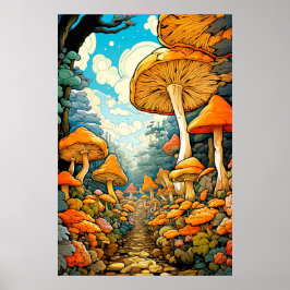 Póster Ilustracion forestal de hongos abstractos creativo