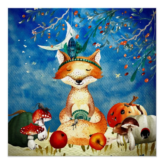 Póster Ilustracion Forestal Fox de los amigos de Woodland (Anverso)