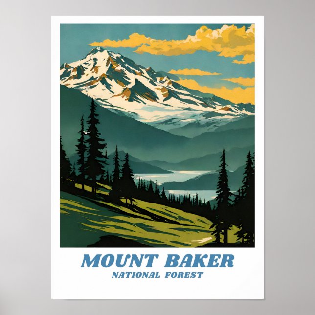 Póster Ilustracion Forestal Nacional Mount Baker (Frente)