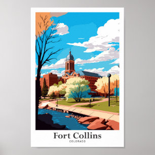 Póster Ilustracion Fort Collins Colorado Travel Vintage