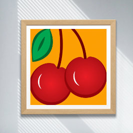 Póster Ilustracion Fruta Moderno Naranja Rojo Cherry Simp
