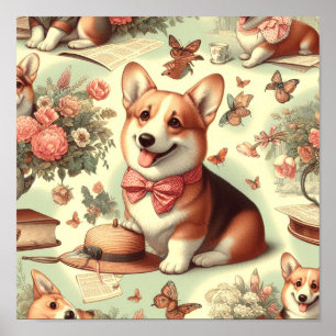 Póster Ilustracion galés vintage Corgi Cardigan
