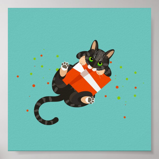 Póster Ilustracion Gato de tabla geométrica jugando con t (Frente)