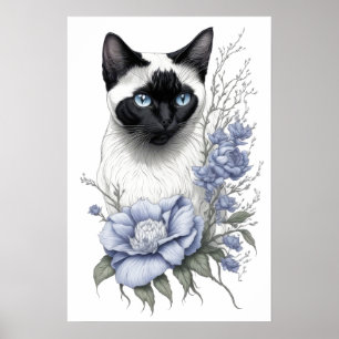 Póster Ilustracion gato siamés