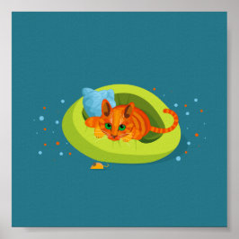 Póster Ilustracion geométrico del gato jengibre sentado e