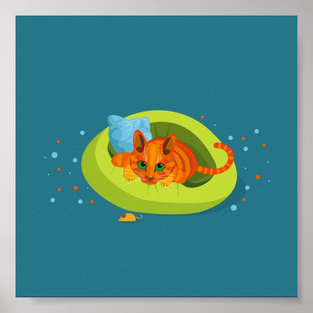 Póster Ilustracion geométrico del gato jengibre sentado e (Frente)