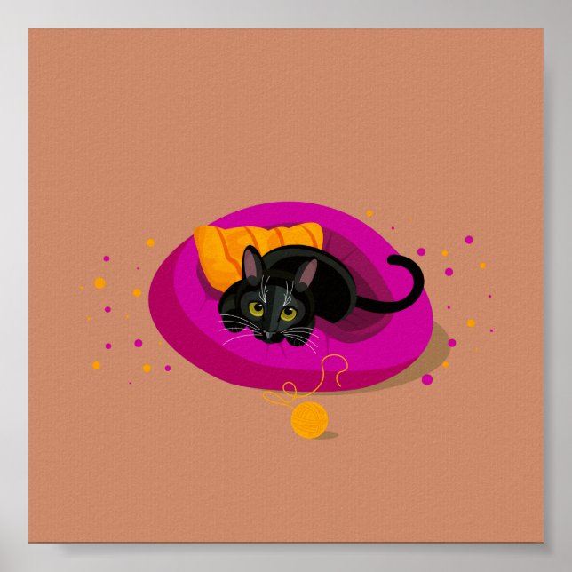 Póster Ilustracion geométrico del gato negro sentado en l (Frente)