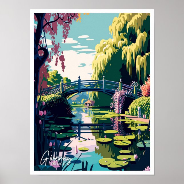 Póster Ilustracion Giverny France Travel Vintage (Frente)