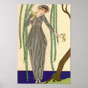 Póster Ilustracion gris del vestido del tafetán del art