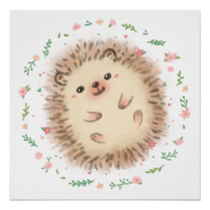 Póster Ilustracion Hedgehog & Flowers