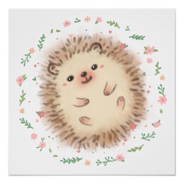 Póster Ilustracion Hedgehog & Flowers (Anverso)