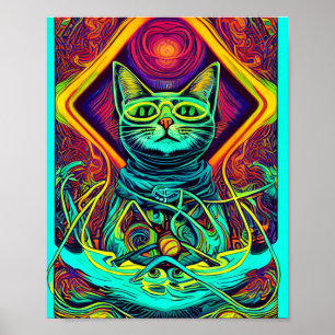 Póster Ilustracion hipnótico de un gato colorido