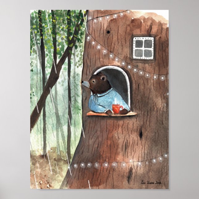 Póster Ilustracion horario de té de sueño diurno Rainy Da (Frente)