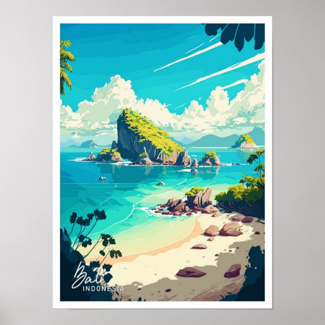 Póster Ilustracion indonesio de viajes vintage (Frente)