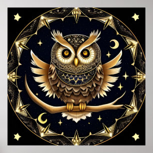 Póster Ilustración Intrincada de Búho Nocturno