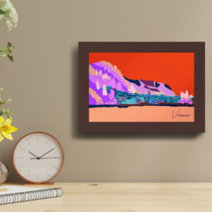 Póster Ilustracion italiano Sunset Varenna Lake Como