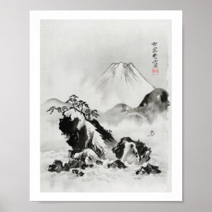 Póster Ilustración japonesa vintage del Monte Fuji (1887)