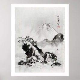 Póster Ilustración japonesa vintage del Monte Fuji (1887)