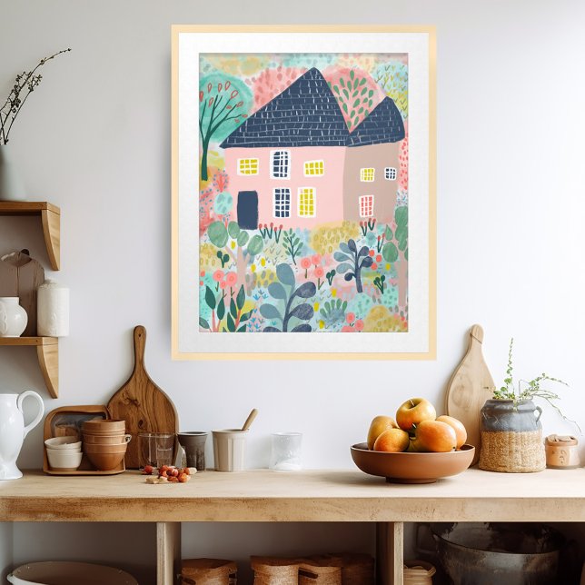Póster Ilustracion Jardín de la casa de color dulce (Sweet Watercolor House Garden Illustration Poster
CUSTOMIZABLE ART)
