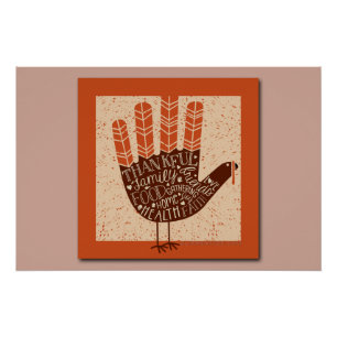 Póster Ilustración juguetona de pavo de Acción de Gracias