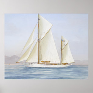 Póster Ilustracion Ketch Sailboat de Carreras Vintage (19