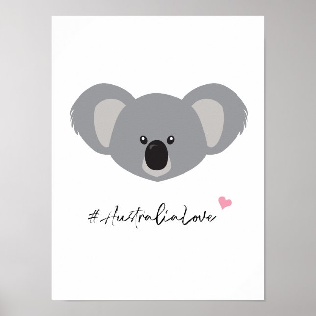Póster Ilustracion Koala #Australia Ama blanco (Frente)