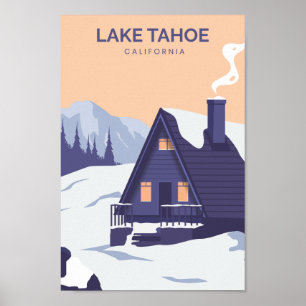 Póster Ilustracion Lake Tahoe California Travel Place