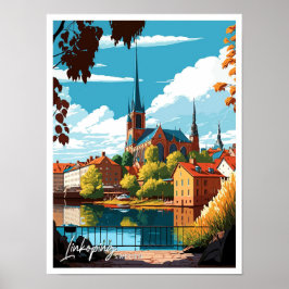 Póster Ilustracion Linkoping Suecia Viaje Viejo Viejo