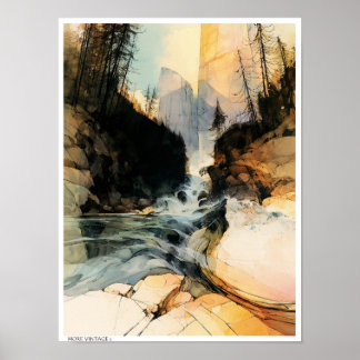 Póster Ilustración llamativa de un arroyo de montaña.