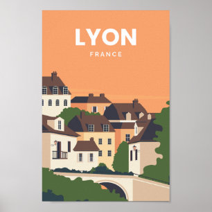 Póster Ilustracion Lyon France Famous Travel Place