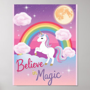 Póster Ilustración Mágica de Unicornio Caprichosa