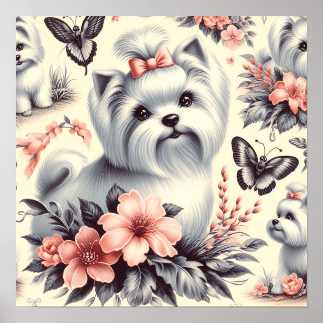Póster Ilustracion maltés vintage (Frente)