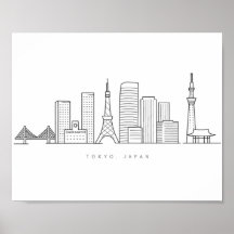 Ilustración minimalista del horizonte de Tokio