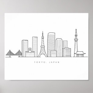 Póster Ilustración minimalista del horizonte de Tokio
