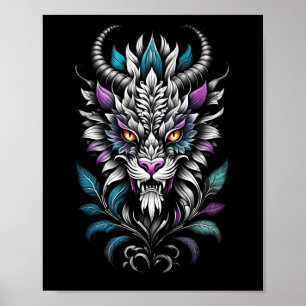 Póster Ilustracion místico de bestia - Dragón de ojos que