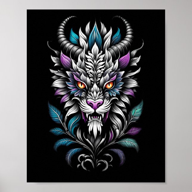 Póster Ilustracion místico de bestia - Dragón de ojos que (Frente)
