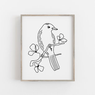 Póster Ilustración moderna de aves con líneas dibujadas a